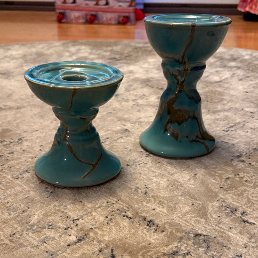 Elegant Turquoise Ceramic Candle Holders